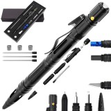 Pix Tactic Multifunctional IdeallStore Comando Corps, Aluminiu, Negru, Lanterna LED, Spargator Sticla, Taietor Curea, Surubelnita, Camping, 15.5cm
