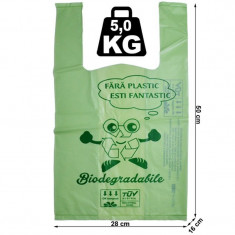 Pungi biodegradabile verzi, tip maieu, 28X50X16 cm, 5 kg, set 10 bucati foto