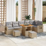 Set Canapele Grădină vidaXL Cu Perne Bej Ratan Poliat Acacia, Set Dining Grădină vidaXL Cu Perne Bej Ratan Poliat Acacia