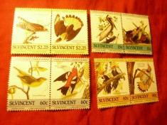 Serie St.Vincent 1985 -Pasari - 200 Ani J.Audubon ,4 perechi