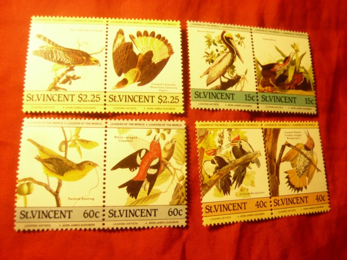 Serie St.Vincent 1985 -Pasari - 200 Ani J.Audubon ,4 perechi