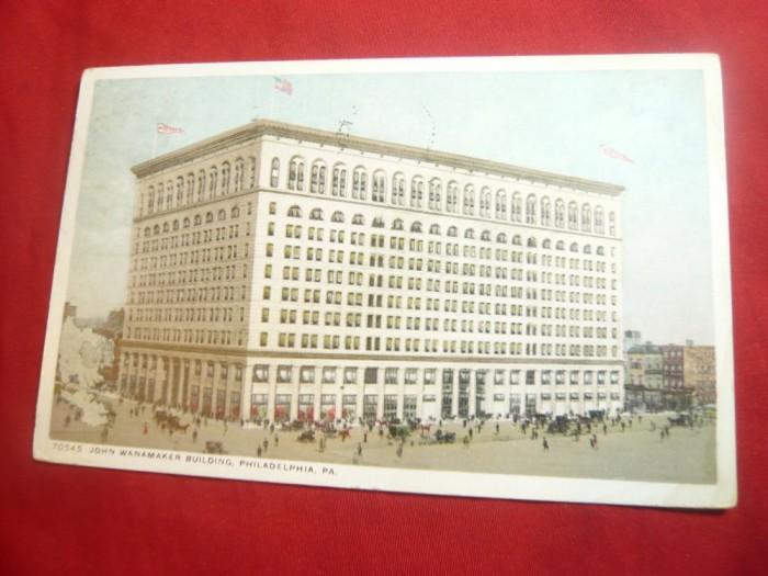 Ilustrata SUA 1913 Wanamaker Building Philadelphia circ. la Bucuresti