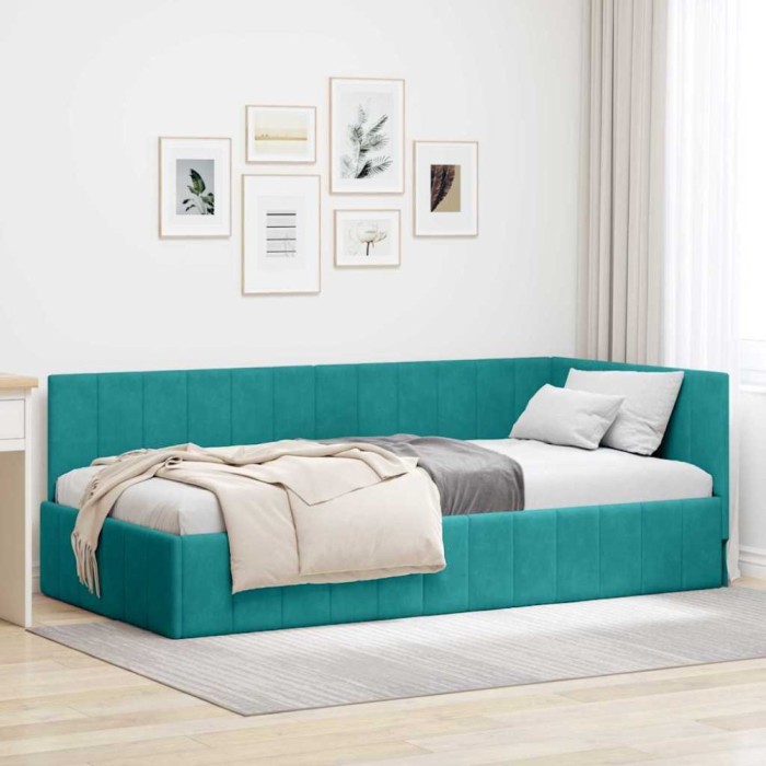 vidaXL Cadru de pat colțar cu headboard Turcoaz 90 x 190 cm Catifea 42016305