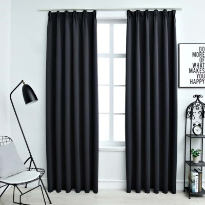 Draperii opace cu c&amp;acirc;rlige, 2 buc., negru, 140 x 175 cm foto