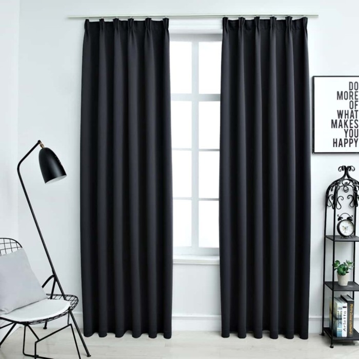 Draperii opace cu c&acirc;rlige, 2 buc., negru, 140 x 175 cm