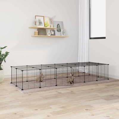 vidaXL Cușcă animale de companie cu ușă 28 panouri negru 35x35 cm oțel 3114059 foto