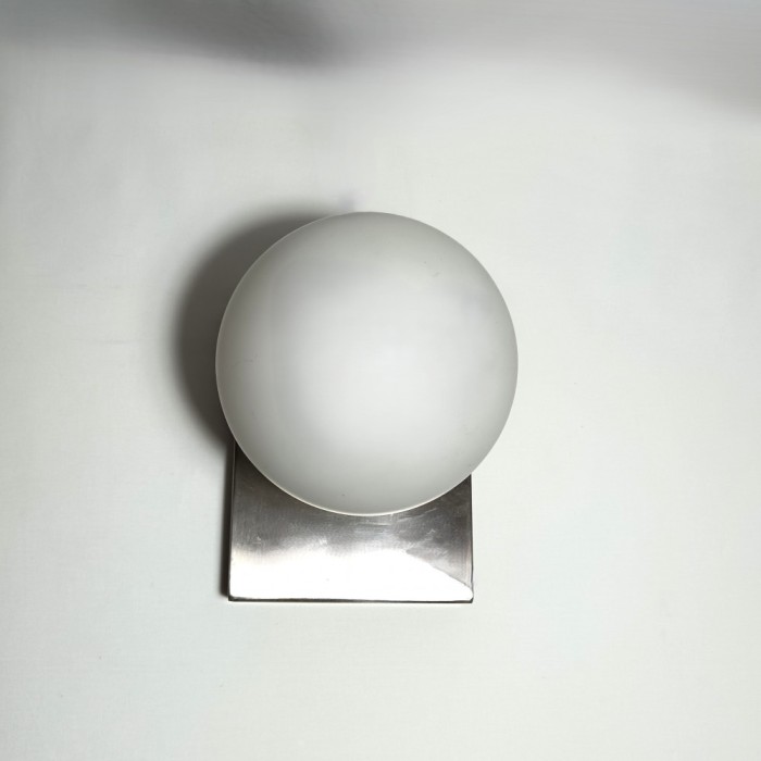 Veioza MCM Art Deco PostModern, Fabas Luce, crom opalină, vintage