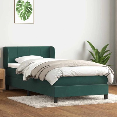vidaXL Pat box spring cu saltea, verde &amp;icirc;nchis, 80x220 cm, catifea 3317550 foto