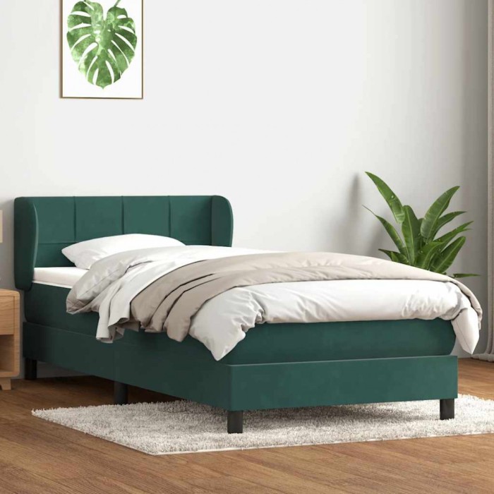 vidaXL Pat box spring cu saltea, verde &icirc;nchis, 80x220 cm, catifea 3317550
