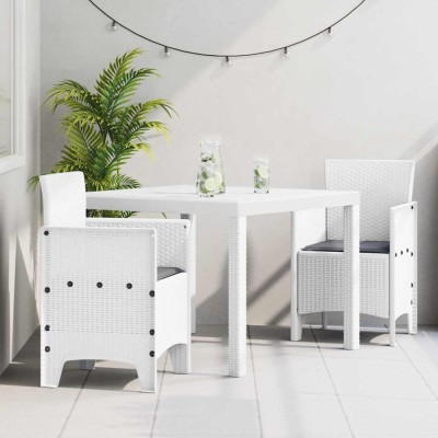 vidaXL Set de masă pentru grădină 3 pcs Alb Ratan Polt 3378685 foto