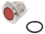 Lampă LED roșie plată NINIGI 24V &Oslash;16mm IND16-24R-C cu conectori