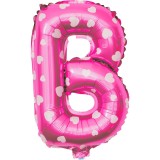 Balon folie metalizata litera b, flippy, 40 cm, cu imprimeu inimioare, umflati cu heliu sau aer, ambalaj individual, pai inclus, roz