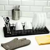 Uscator Vase Kinghoff KH1479, 50x24.5x9.5cm, Otel Inox &amp; Plastic, Negru, Suport Tacamuri, Tava Scurgere, Antiderapant