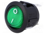 Rocker SPST 10A/250VAC Verde cu Neon SCI