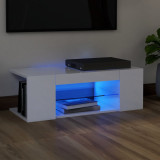 Comodă TV cu lumini LED, alb extralucios, 90x39x30 cm, vidaXL