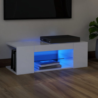Comodă TV cu lumini LED, alb extralucios, 90x39x30 cm foto
