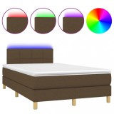Cumpara ieftin Pat cu arcuri, saltea si LED, maro inchis, 120x200 cm, textil