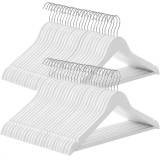SONGMICS Set de 50 umerase din lemn, cu bara anti-alunecare pentru pantaloni, carlig pivotant la 360&deg;, 45cm, alb Household NewTrend