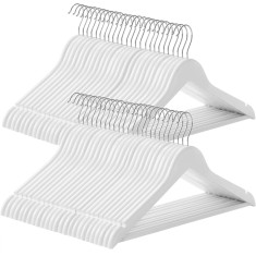 SONGMICS Set de 50 umerase din lemn, cu bara anti-alunecare pentru pantaloni, carlig pivotant la 360&deg;, 45cm, alb Household NewTrend