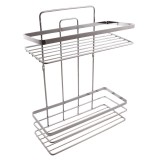 Cumpara ieftin Etajera din metal pentru baie, doua rafturi dreptunghiulare cu rama, 27 x 11 cm, inaltime 340 mm