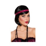 Perucă neagră charleston si bentita fucsia cu paiete