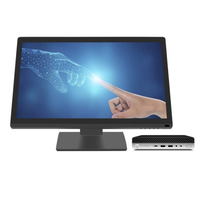 Sistem POS HP 800 G3 Mini PC, Intel Core i7-6700T 2.80 - 3.60GHz, 8GB DDR4, 128GB SSD, Windows 10 Pro + Monitor Nou Touchscreen OptimX Pro MY21.5, 21.