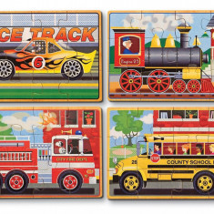 Set 4 puzzle lemn in cutie Vehicule Melissa and Doug