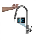 Baterie Bucatarie Antracit, Profesionala, Afisaj Digital LED Remperatura, Senzor de Pornire la Atingere (touch control), Rotire 360&deg;, Dus Extractibil