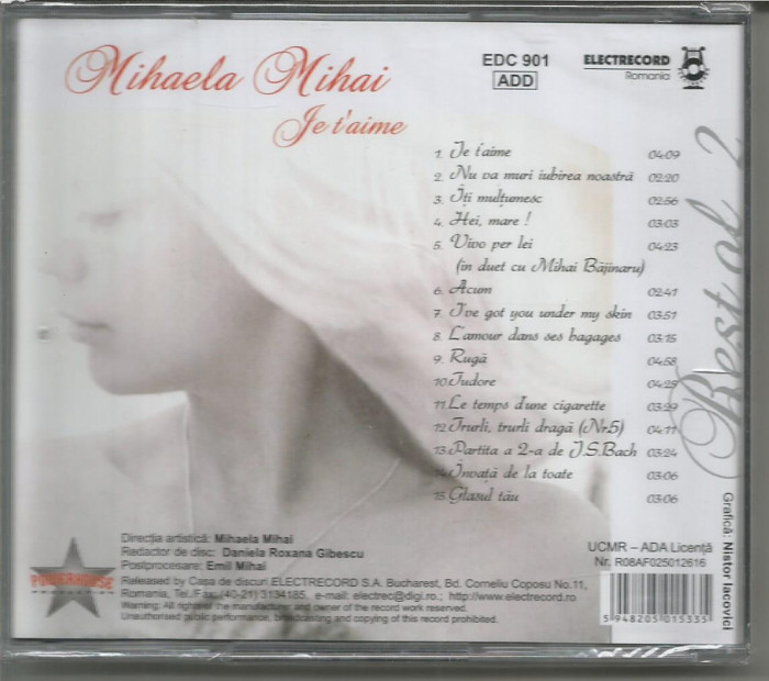 (B) CD -Mihaela Mihai - Je T&rsquo;Aime - Best of....vol.2 (sigilat)