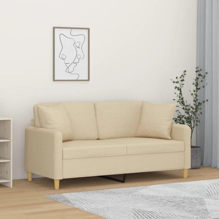 vidaXL Canapea cu 2 locuri cu pernuțe, crem, 140 cm, textil 3200911