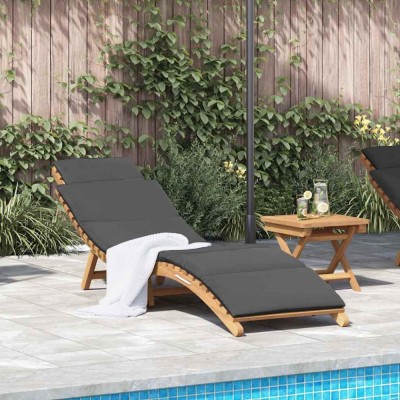 vidaXL Șezlong cu pernă Gri &amp;icirc;nchis 188 x 55 x 59 cm Lemn masiv de tec 42008390 foto