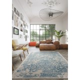 Covor Premium Belgian Model Valencia 22208-054, Marime 80 x 150 cm, Albastru, Antialergic, Polipropilena, Living, Dormitor, Sufragerie, Birou