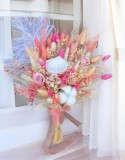 Buchet Diafan Evantai cu Trandafiri Criogenati, Bumbac, Pene Elegante si Plante Naturale Uscate , Rezistent Pana la 10 Ani, Eventissimi&reg;