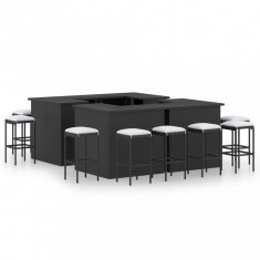 vidaXL Set mobilier bar de grădină cu perne, 16 piese, negru poliratan
