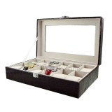 Cumpara ieftin Caseta Ceasuri Piele Ecologica Imprimeu 12 spatii Negru / Maro / Visiniu WZ1691, Watchbox