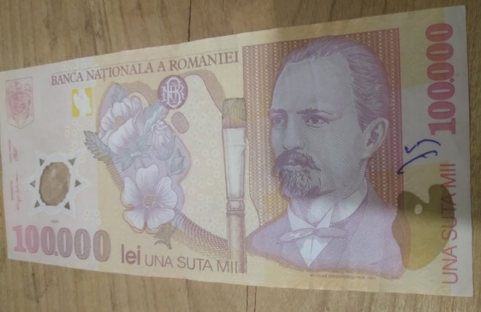 Romania postdecembrista polymer 100000 lei 2001