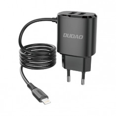 2x încărcător de rețea USB cu cablu Lightning integrat 12W negru A2ProL negru Dudao