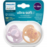 Set 2 suzete Philips-Avent SCF091/18, ultra soft 6-18 luni, Ortodontice, fara BPA, Flori/Catelus, Philips Avent