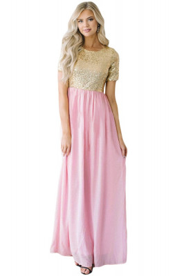 D677-57 Rochie maxi din chiffon si imitatie paiete foto