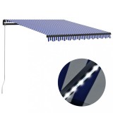VidaXL Copertină retractabilă manual cu LED, albastru/alb, 300x250 cm