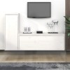 Comode TV Gossi, 2 Bucăți, Lemn Masiv Pin, Alb, Design Modern, Living, 100x30x35 cm &amp; 30x30x80 cm