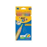 Creioane colorate Tropicolors, corp lacuit in culoarea scrierii, mina 3.2 mm, lemn, set 12 bucati, bic