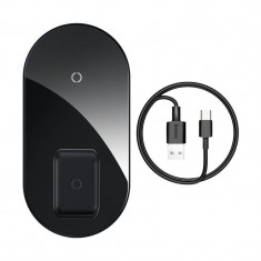 Incarcator wireless Qi 2in1 Baseus Simple, 15W pt telefon si Apple Airpods Pro (negru) foto