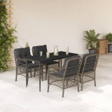 VidaXL Set mobilier de grădină cu perne, 5 piese, gri, poliratan