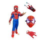 Cumpara ieftin Costum Spider-Man KidMania&reg; cu muschi, masca cu lumini si doua manusi lansator cu ventuze pentru copii 5-7 ani 110-120 cm