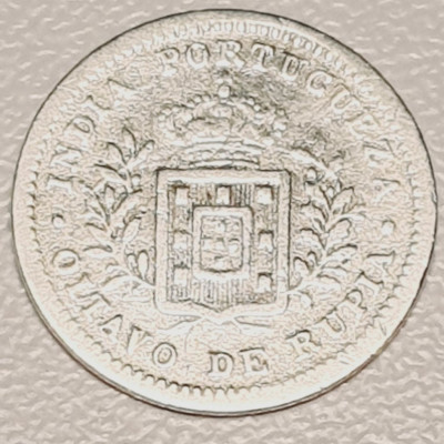 794 India Portugheza ⅛ Rupia 1881 Lu&amp;iacute;z I (Calcutta mint) km 309 argint foto