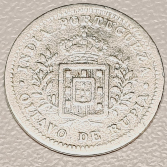 794 India Portugheza ⅛ Rupia 1881 Lu&iacute;z I (Calcutta mint) km 309 argint