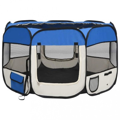 Tarc joaca pliabil caini cu sac de transport albastru 110x110x58 cm foto