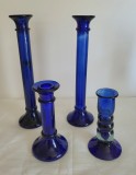 SET SFESNICE VINTAGE,DIN STICLA GROASA ALBASTRA, PATRU SFESNICE