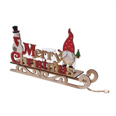 Suport Lumanari Craciun, Sanie, Gnome, Om de Zapada, Lemn, Multicolor, 35 cm foto